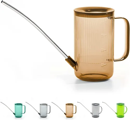 Miniatura 7 de Tennedriv Green Lata de riego con boquilla larga, para interior, pequeñas latas de riego para plantas de casa, flores, suculentas (marrón)