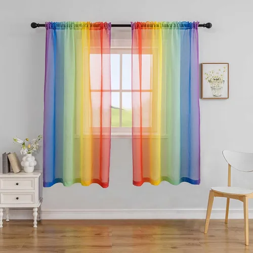 Miniatura 21 de Anytime Paneles de Cortinas Transparentes Arcoíris para Sala de Estar Elegantes Juegos de Tratamiento de Ventanas Translúcidas Filtrantes de Luz