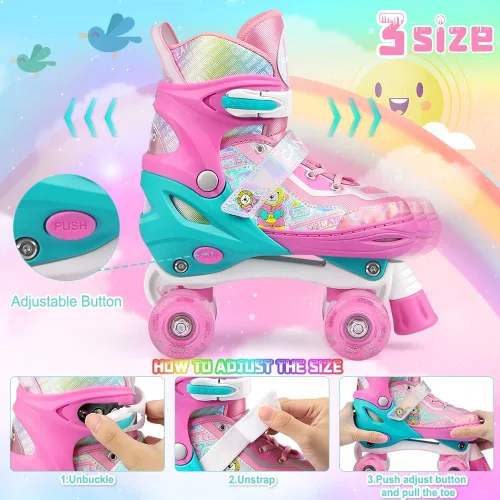 Miniatura 2 de Patines para niños y niñas, 4 tamaños, ajustables, con ruedas iluminadas para niños, adolescentes, principiantes y avanzados, interiores