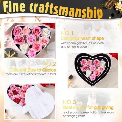Miniatura 3 de Kosiz 12 cajas en forma de corazón para el día de San Valentín, caja de regalo de mármol anidable con tapas para arreglos florales, regalos de Blanco