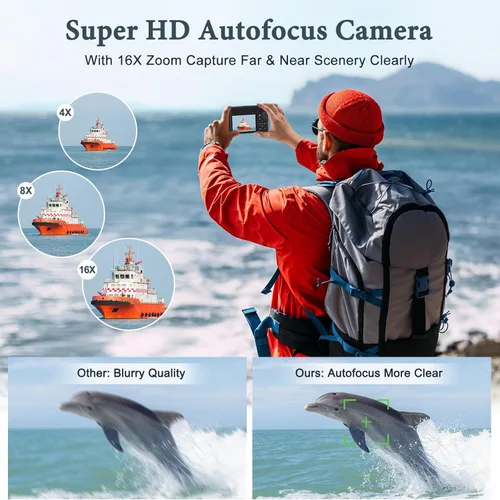 Miniatura 4 de Cámara digital 4K, cámara trasera y frontal de 64 MP para fotografía y video enfoque automático antivibración, cámara para vlogging selfie de 3 Negro