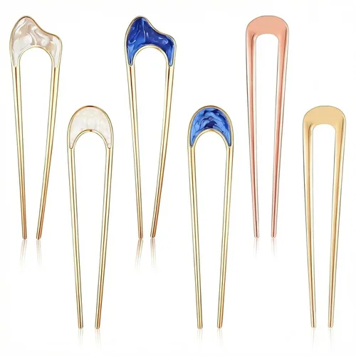 6 horquillas para el cabello en forma de U, tenedores de metal vintage con torsión francesa, horquillas de moño, doradas, plateadas, oro rosa, para