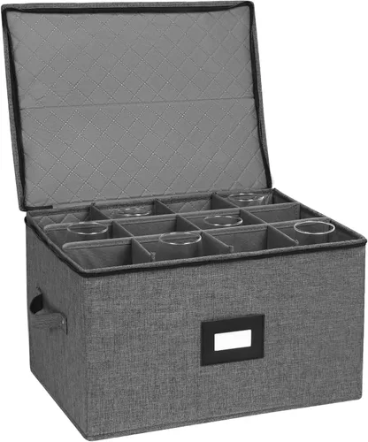 Mayniu Contenedores de almacenamiento de copas, caja de almacenamiento de copas de vino con divisores para vasos, cristalería, cristal, cajas de