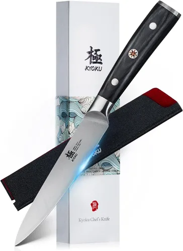 Miniatura 10 de KYOKU Serie Samurai - Cuchillo de carnicero de 7" - Espiga completa - Cuchillos de cocina de acero de alto carbono estilo japonés - Mango