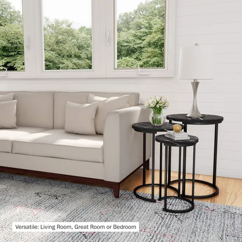Miniatura 5 de Lavish Home Mesas nido – Juego de 3 mesas auxiliares redondas para sala de estar, dormitorio u oficina en casa – Juego de mesa auxiliar de mármol