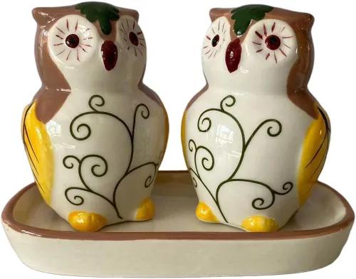 Miniatura 7 de Pintado a mano 3D cerámica sal y pimienta coctelera conjunto, setas