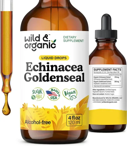 Miniatura 10 de Wild & Organic Echinacea Goldenseal - Suplemento de apoyo inmunológico con extracto de raíz de equinácea de sello dorado, tintura vegana, sin azúcar
