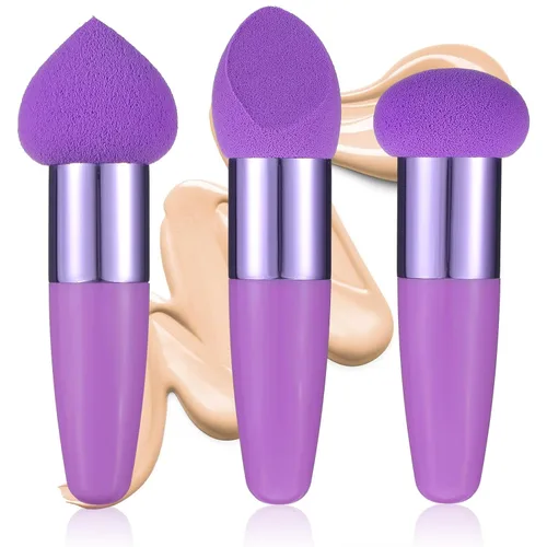 Miniatura 9 de Sibba Juego de 3 esponjas de maquillaje, corrector de base, soplo de mezcla con mango aplicador de cepillo en ángulo, embalaje portátil para cara