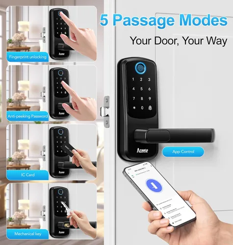Miniatura 2 de Aceele Cerradura inteligente de puerta con huella digital sin llave, Wi-Fi integrado, cerradura electrónica para puerta delantera con teclado