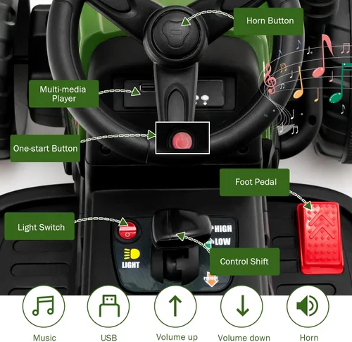 Miniatura 4 de OLAKIDS Tractor de paseo para niños de 12 V, vehículo eléctrico 2 en 1 con control remoto, remolque desmontable, juguete de conducción a batería