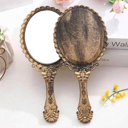 Miniatura 5 de Espejo de mano vintage con asa, 2 piezas, bonito espejo de mano cosmético, espejo de maquillaje, espejo de viaje, 9.8 x 4.5 pulgadas