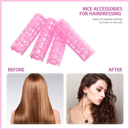 Miniatura 4 de Syhood 28 rodillos para el cabello, rodillos de plástico de tamaño pequeño de 0.6 pulgadas/0.6 in con peine de acero para cabello corto y largo, Rosa