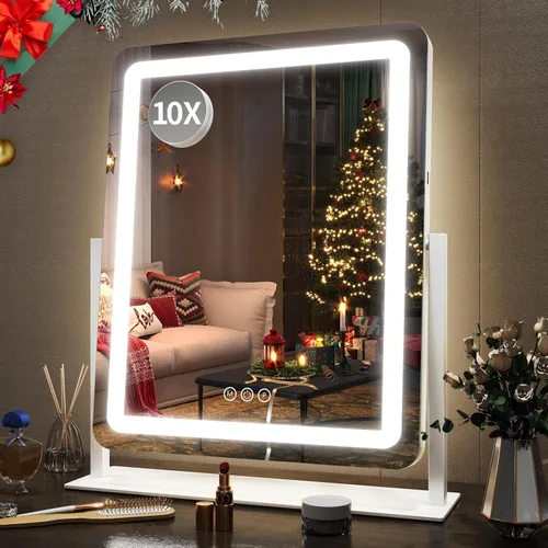 Miniatura 26 de FENNIO - Espejo de tocador con luces, espejo de maquillaje iluminado LED, pantalla táctil con 3 modos de iluminación, regulable, para mesa