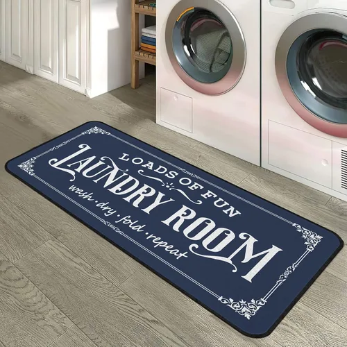 Miniatura 11 de Alfombra de lavandería de 20 x 47 pulgadas, antideslizante, para cocina, baño, pasillo, lavandería, decoración de habitación, color negro