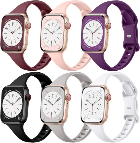 Miniatura 16 de Lerobo 6 Pack Thin Slim Bands Compatible with Apple Watch 38mm 40mm 41mm 42mm 44mm 45mm 46mm 49mm for Women Men, Soft Silicone Sport Strap Wristband