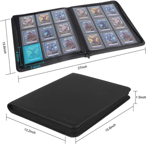 Miniatura 5 de Carpeta de 9 bolsillos con carga superior, álbum de almacenamiento de tarjetas compatible con 288 fundas de plástico duro de 3 x 4 pulgadas (negro)