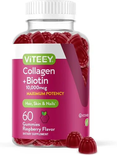 Viteey Gomitas de colágeno con gomitas de biotina para el cabello, la piel y las uñas, suplementos de biotina y colágeno para mujeres y hombres, sin