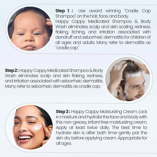 Miniatura 5 de Happy Cappy Paquete de champú medicado y gel de baño y crema hidratante – Champú para caspa de bebé, loción para eccema para niños, ayuda a la cuna