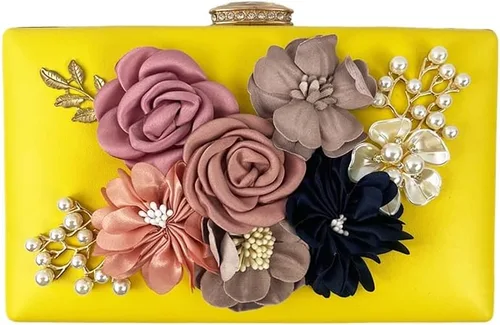 Shiiriin Bolso de mano floral 3D para mujer Hecho a mano con perla Boda nupcial, fiesta de noche diurna