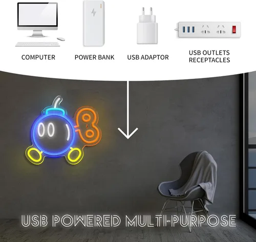 Miniatura 4 de Señal de Neón de Juegos para Decoración de Habitación de Juego, Luces de Neón de Anime Enchufables y Regulables con USB para Dormitorio de Niños