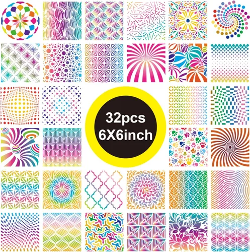 Miniatura 2 de 32 plantillas geométricas de 6 x 6 pulgadas, plantillas de pintura de mandala para álbumes de recortes, galletas, azulejos, muebles, decoración