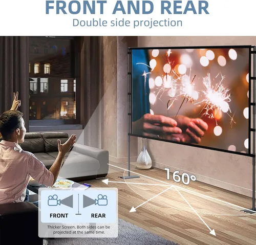 Miniatura 2 de Pantalla de proyector y soporte de 100 pulgadas, pantalla de proyección portátil de 16:9 4K HD, pantalla de películas con bolsa de transporte