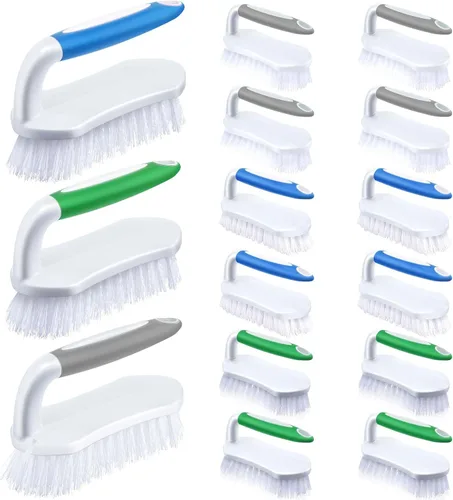 Miniatura 9 de Lallisa 12 piezas de cepillos para limpieza con mango, cómodo de agarrar, resistentes, flexibles y rígidas, cepillos a granel para ducha, baño, verde