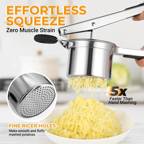 Miniatura 4 de Prensador de Papas de 15oz, Prensador de Papas de Acero Inoxidable Resistente con 3 Discos Intercambiables, Prensador y Herramienta de Cocina Grande