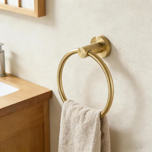 Miniatura 8 de Soporte para papel higiénico, anillo de toalla de baño dorado cepillado, soporte para toallas de mano, accesorios de baño, montaje en pared, acero