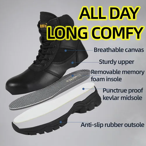 Miniatura 5 de DahWe Men's Tactical Boots with Steel Toe Side Zipper 6 inch Lightweight Comfortable for Military Combat Hiking Logger Riding Motorcycle Law