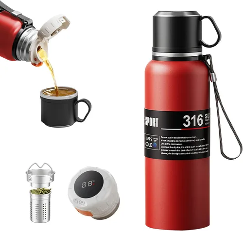 Miniatura 9 de Botella de agua aislada de boca ancha de acero inoxidable a prueba de fugas al vacío de doble pared, vaso de té con infusor, taza, tapa; termos