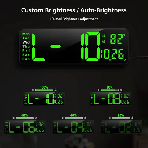 Miniatura 4 de Zgrmbo Reloj de pared digital de 16 pulgadas con control remoto, reloj digital de pantalla grande con fecha, temperatura interior, semana, 12/24