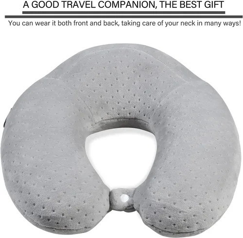 Miniatura 2 de Almohada de viaje para dormir, almohada de viaje de espuma viscoelástica gris en forma de U, almohada de avión para cabeza y cuello, almohada