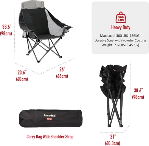 Miniatura 3 de SUNNYFEEL Silla de campamento acolchada XL de gran tamaño, sillas de campamento plegables resistentes con portavasos y bolsa de transporte, sillas