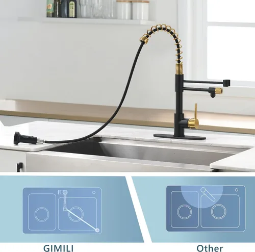 Miniatura 6 de GIMILI Grifo de agua potable negro y dorado 3 en 1 estilo comercial desplegable con filtro de una sola manija para sistema de filtración de agua