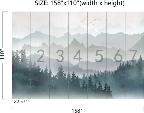 Miniatura 3 de Mural de pared de picos de montaña y bosque para dormitorio, sala de estar, papel tapiz para decoración 158" x 110" (no autoadhesivo)