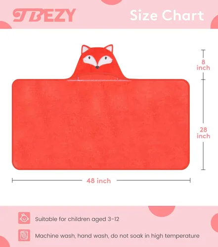 Miniatura 2 de TBEZY Toalla con capucha para niños, 100% algodón, ultra suave, con diseño único de animales, grande para bebés de 3 a 10 años (zorro)