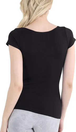 Miniatura 3 de NIKIBIKI Top ajustado con cuello redondo y manga casquillo sin costuras para mujer, fabricado en Estados Unidos, talla única