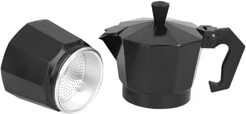 Miniatura 6 de Olla para hacer café expreso, 5.1 fl oz, 3 tazas de aluminio, cafetera italiana espresso greca, cafetera percoladora (negro)
