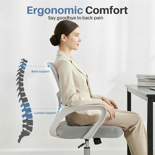 Miniatura 5 de DUMOS Silla de oficina para computadora en casa - Silla de escritorio ergonómica con respaldo medio y soporte lumbar y modo de balanceo, altura