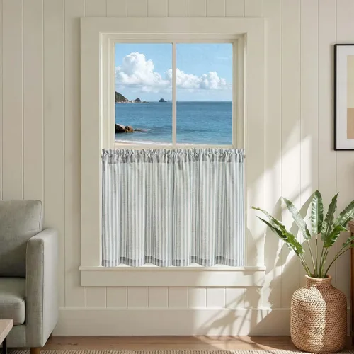 Miniatura 92 de jinchan - Cortinas de lino a rayas para cocina de 20 pulgadas de largo, cortinas de varios niveles, estilo granja moderna de café, tratamientos