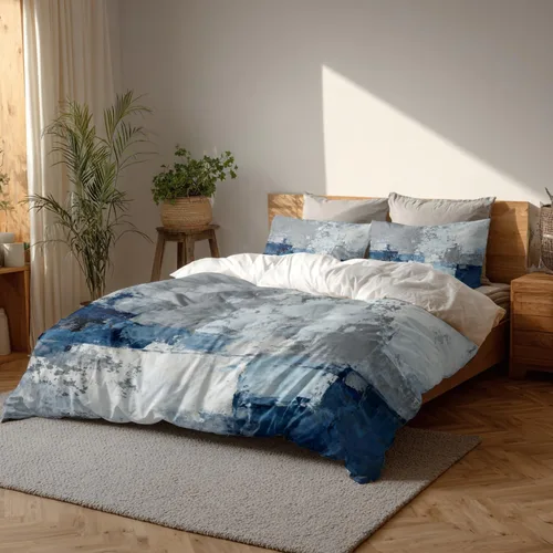 Batmerry Blue Grey Artwork Twin Size 3 Pieces Bedding Duvet Cover Sets, Soft Fluffy Blue and Grey Abstract Painting 100% Cotton Printed Duvet Cover