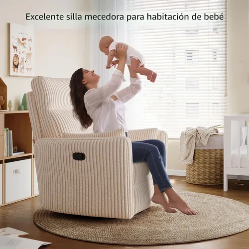 Miniatura 3 de LINSY Silla reclinable giratoria 360, mecedora para guardería con 2 almohadas, silla de enfermería de pana, cómoda silla de enfermería con respaldo