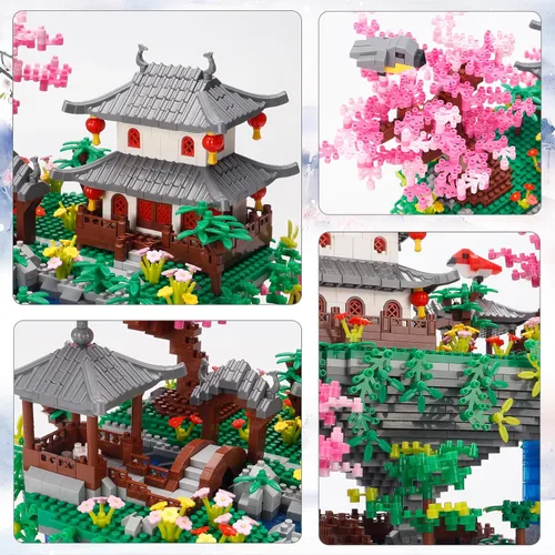 Miniatura 3 de SAMYBLOCKS Juego de 3600 piezas de microbloques de árbol bonsái de estanque de flor de melocotón, bloques de construcción de arquitectura