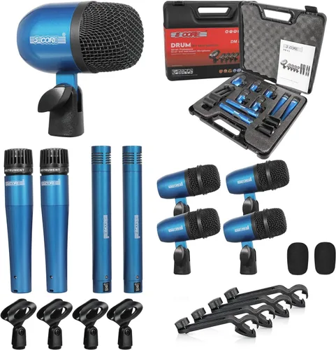 5 CORE Juego de micrófonos de batería de 9 piezas con 5 micrófonos de percusión dinámicos Kick Bass, Tom/Snare y 4 condensadores Hi Hat & Platillos