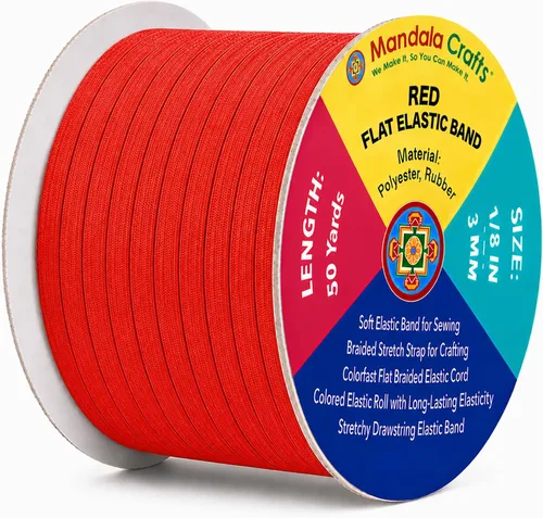 Miniatura 148 de Mandala Crafts - Rollo de cordón elástico plano para costura y manualidades Blanco
