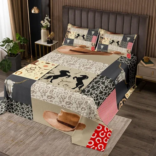 Miniatura 20 de Feelyou Colcha de vaquero occidental, tamaño King, diseño rústico de Texas Star con botas de vaquero, colcha acolchada para niños pequeños, diseño