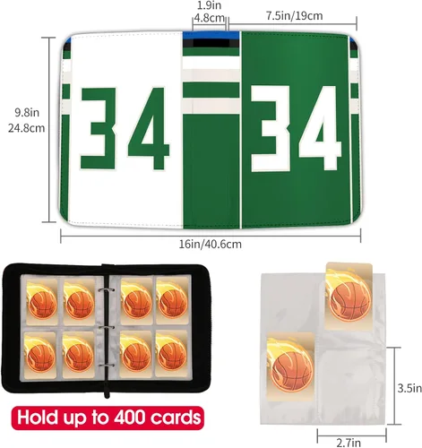 Miniatura 3 de Carpeta de tarjetas de baloncesto con fundas de 400 bolsillos, soporte para tarjetas de baloncesto #34 para coleccionista, organizador de carpetas