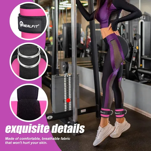 Miniatura 4 de NEALFIT Ankle Strap for Cable Machine, Gym Ankle Cuff for Kickbacks, Leg Extensions, Glute Workouts, Booty Hip Abductors Exercise for Women and Men