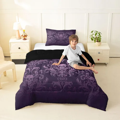 Miniatura 15 de Erosebridal - Juego de ropa de cama damascada negra para adultos, conjunto de edredón victoriano antiguo estilo barroco, tamaño queen, edredón Multi